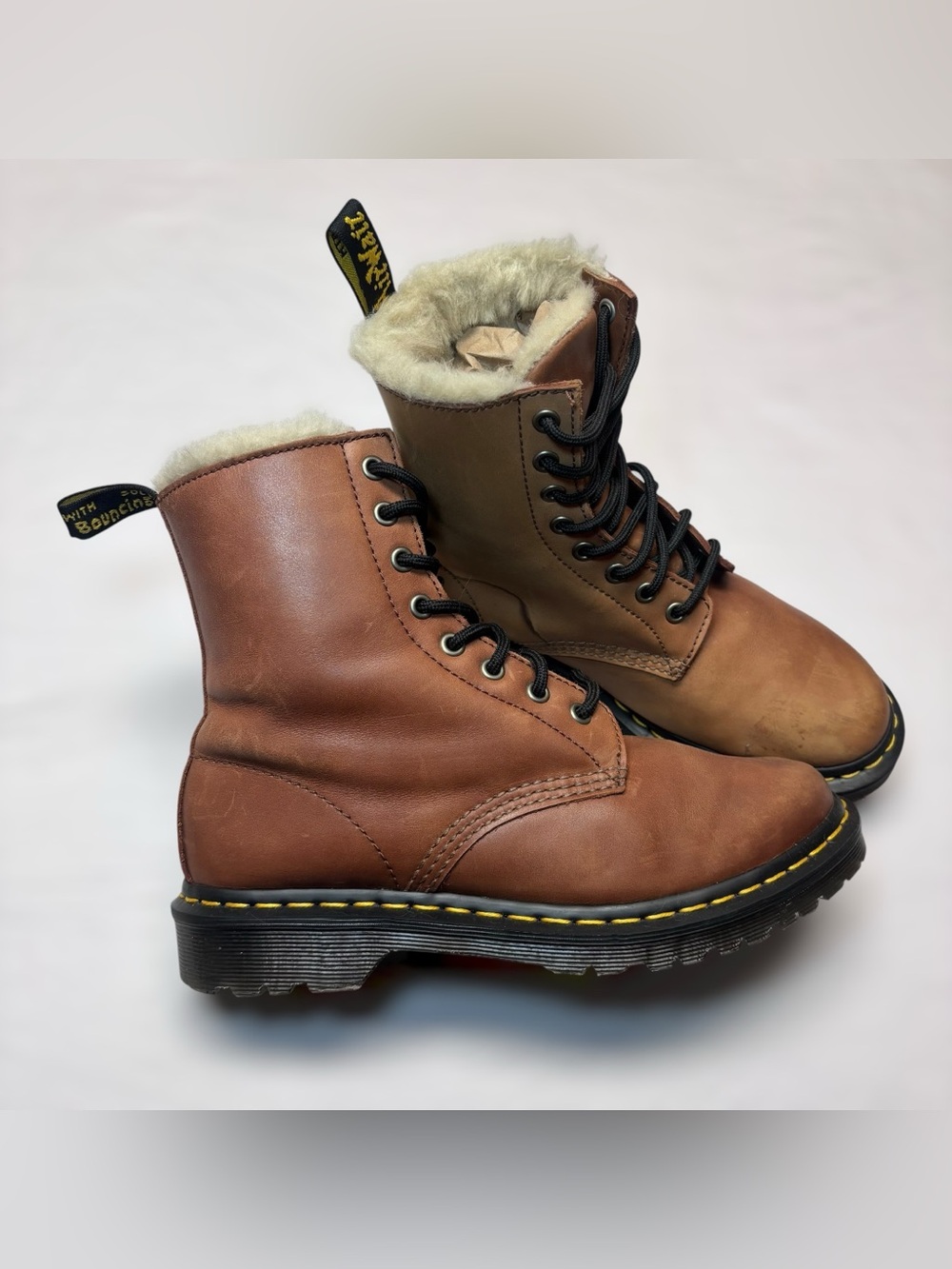 Dr. Martens 1460 Serena Brown Leather Lace-Up Boots with Cream Shearling